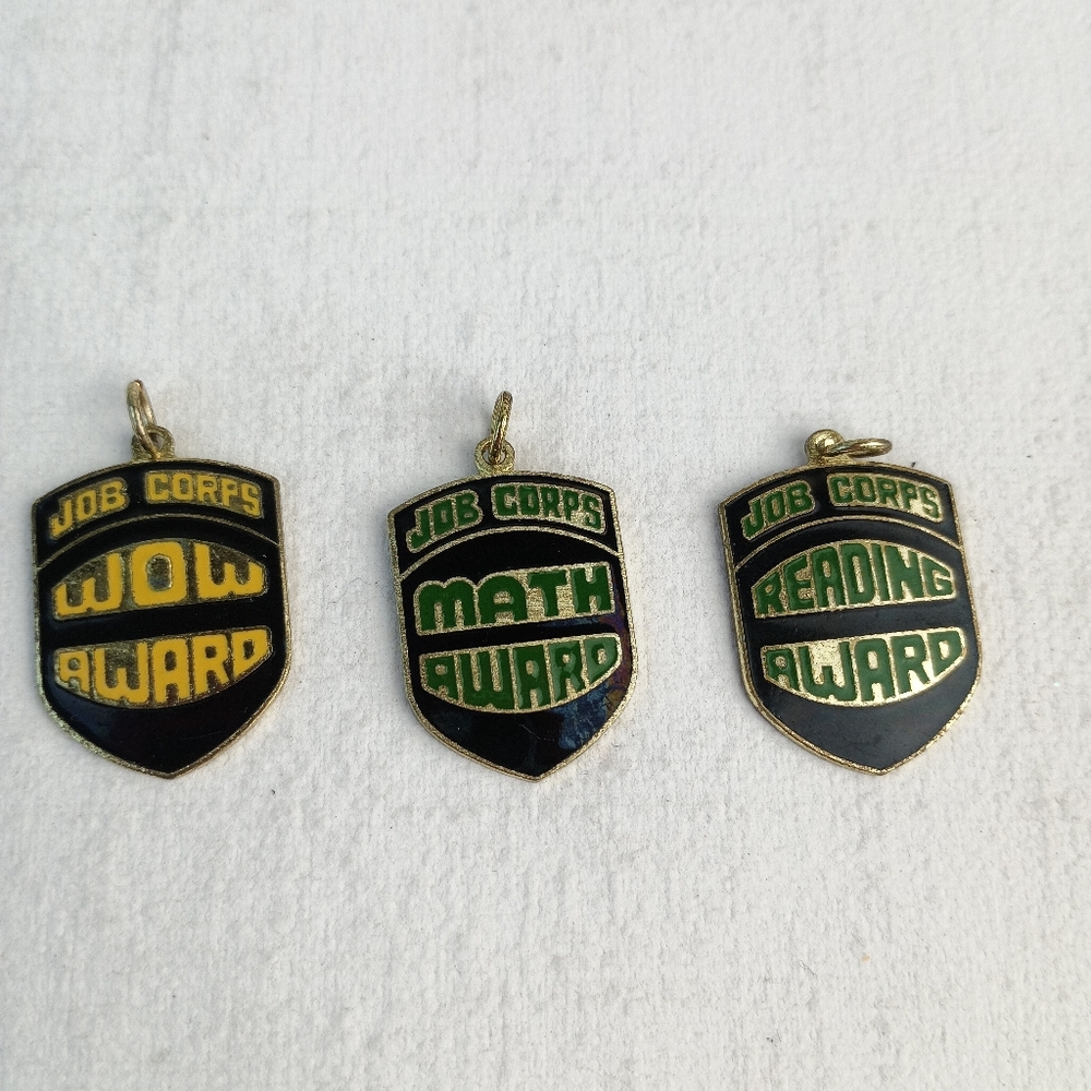 Vintage Job Corps WOW, MATH and READING AWARDS pendants charms